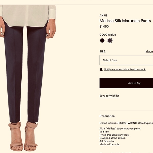 AKRIS Melissa Silk Slim Leg Side Zip Pant 8 NWOT - Picture 2 of 8